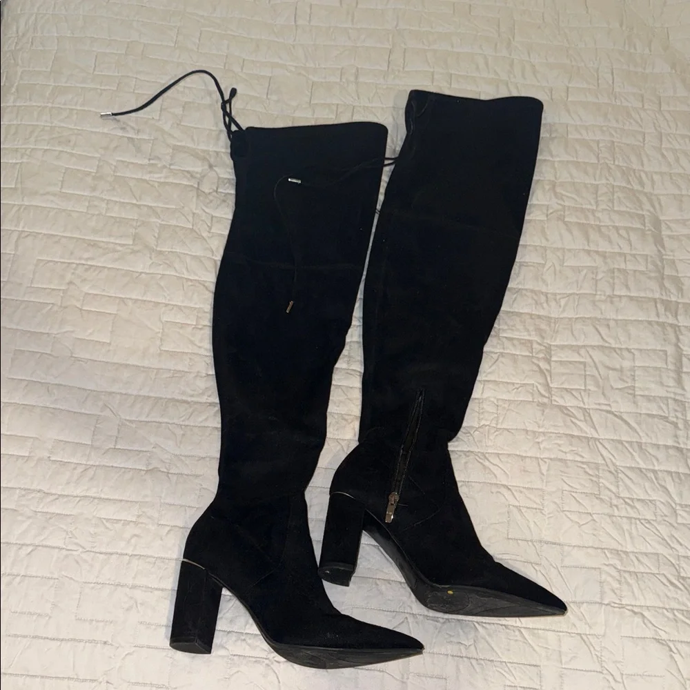 Marc Fisher Black Over-the-Knee Suede Black Boots with Thick Heel